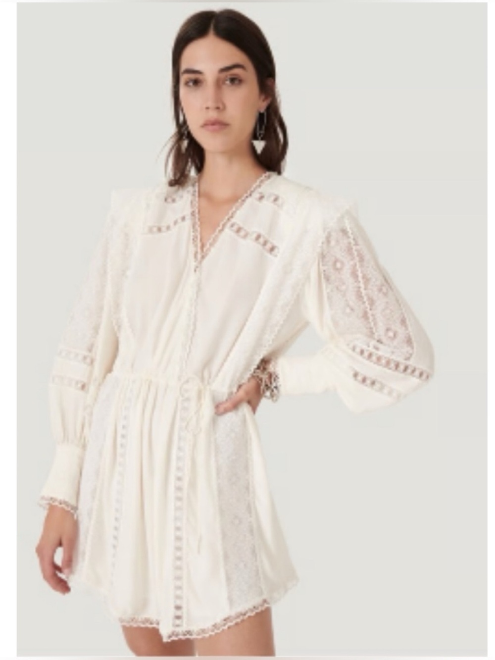 IRO Paris Cassie Wrap Guipure Lace-paneled Crepe Mini Dress White S/36 $695